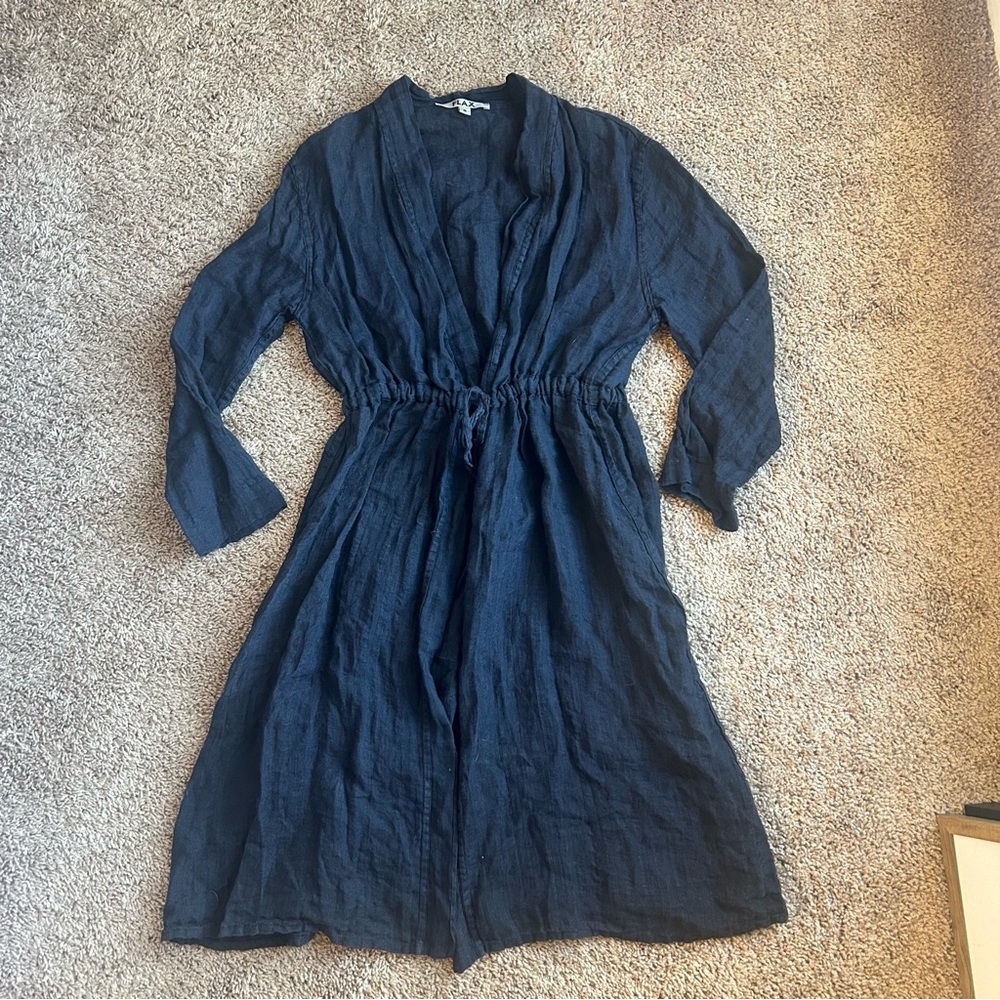 Flax 100% linen swimsuit cover up kimono cardigan black size small